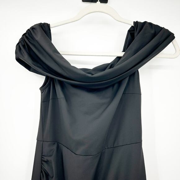 Lulus Womens Cocktail Party Ruched Tulip Hem Off Shoulder Dress Size S Black - Picture 2 of 9